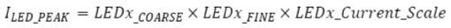 The peak current setting of an ADPD1080 LED driver is a product of three factors: the coarse current setting, the fine current setting, and the current scale factor.