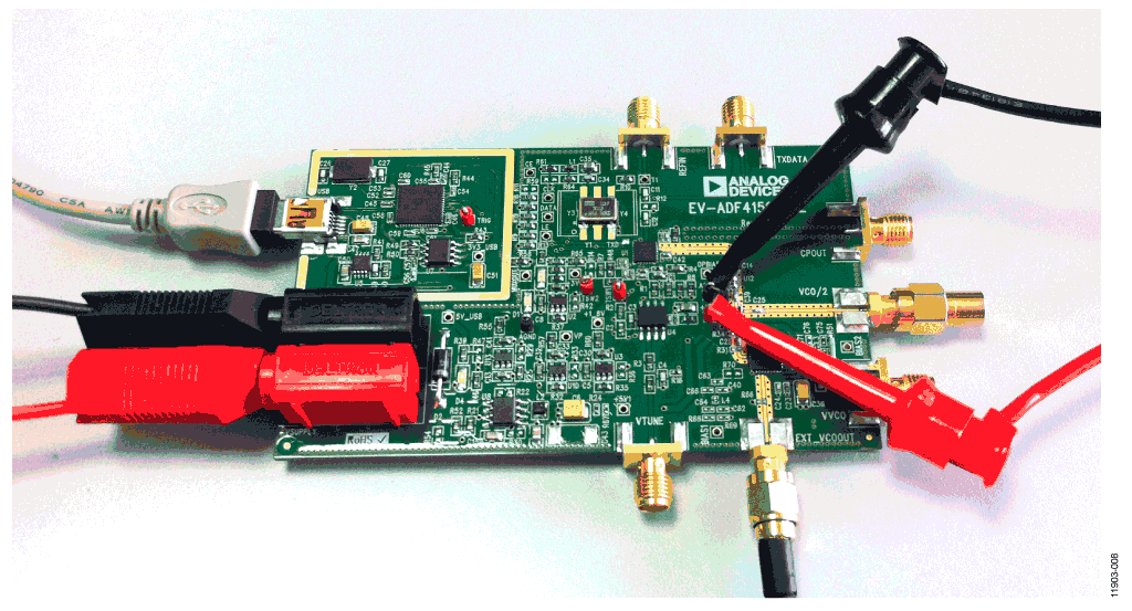 Photo of EV-ADF4159EB1Z Board and Test Setup Showing External Connections