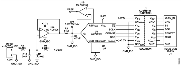 0 V to 10 V Single Supply Analog to Digital Conversion with Isolation