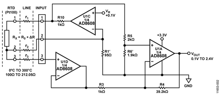 RTD Signal Conditioning Circuit Using a Three-Wire Connection