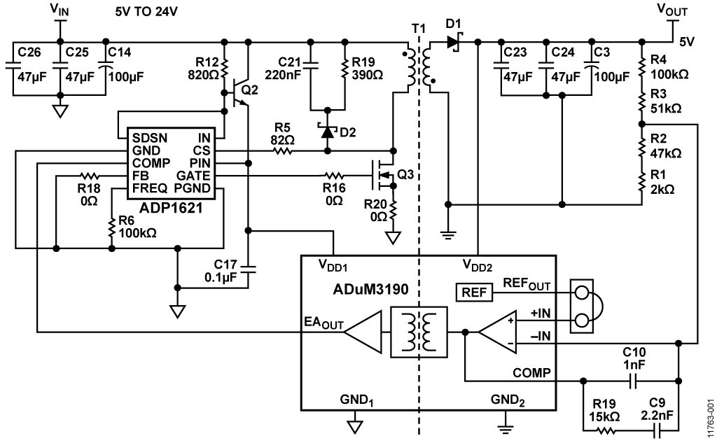 Simplified Schematic of Flyback Power Supply Circuit