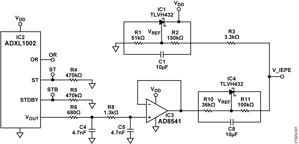 Complete ADXL1002 with IEPE Compatible Circuit Diagram