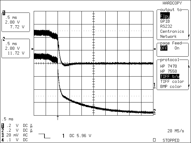 図4. 充電器の除去に対する改良型動作回路の過渡波形(C1 = 22µF)