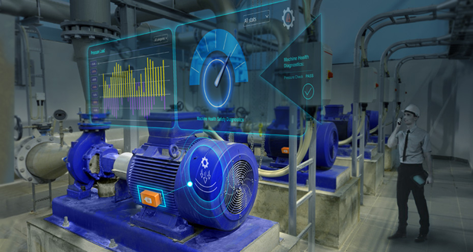 Maintneance expert checking building machinery for saftey and diaognositcs using smart technologies.