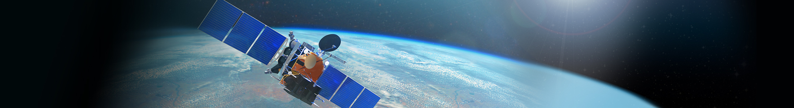 Image shows the planet Earth and a Satellite from Lower Orbit.