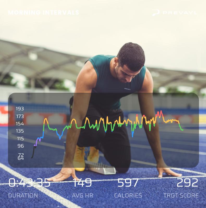 A man on running track with real-time data overlay