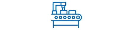 Blue icon of robot on factory production line