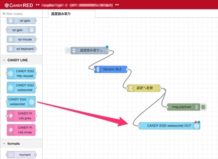 図32, 「CANDY EGG websocket OUT」ノードの追加