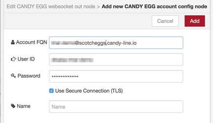 図35, 「CANDY EGG account」設定ノードへ入力した様子