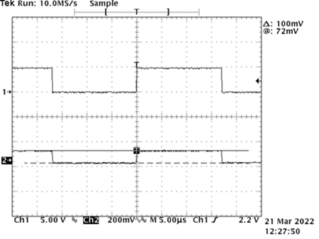 図 11. 図 10 の回路で CMOS 4066 のチャージ・インジェクションを測定してみた(4.7pC となった。意外と小さい)