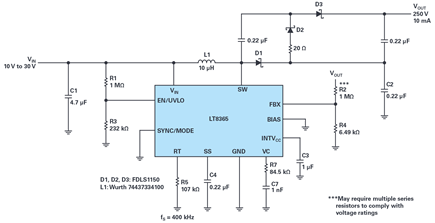 Figure 1. 12 V input to 250 V output 2-stage boost converter.