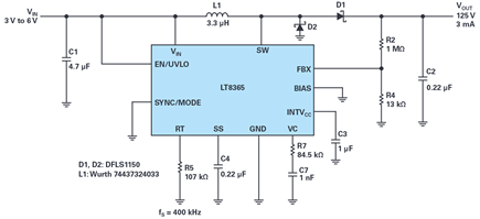 Figure 3. 3 V input to 125 V output boost converter.