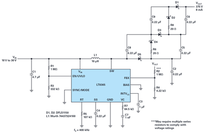 Figure 5. 12 V input to 375 V output 3-stage boost converter.