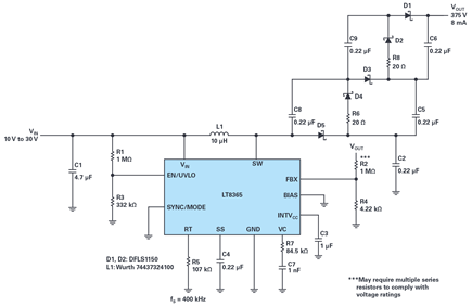 Figure 5. 12 V input to 375 V output 3-stage boost converter.