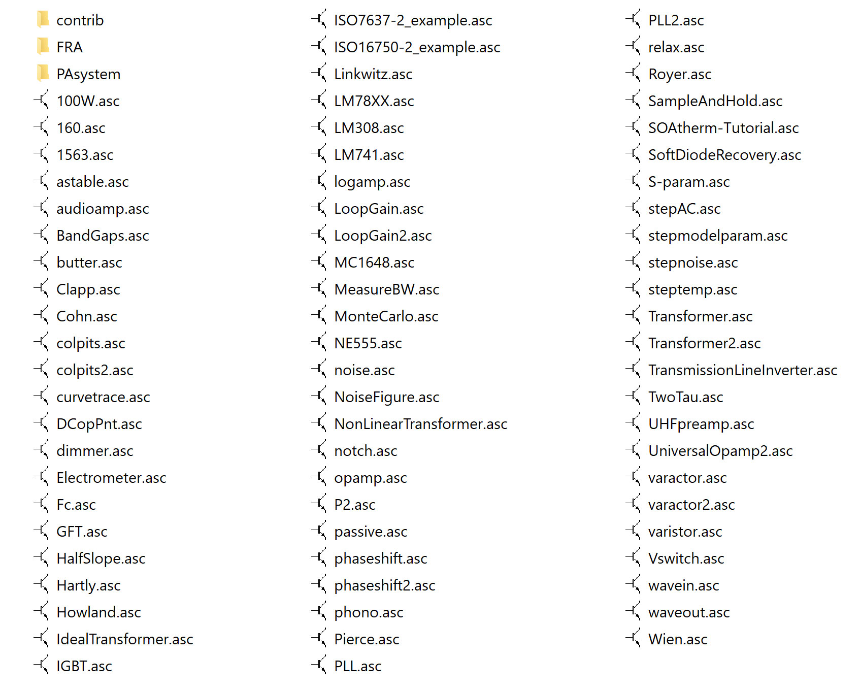 図5. 教育用のサンプル。LTspiceをインストールするとPC上に保存されます。