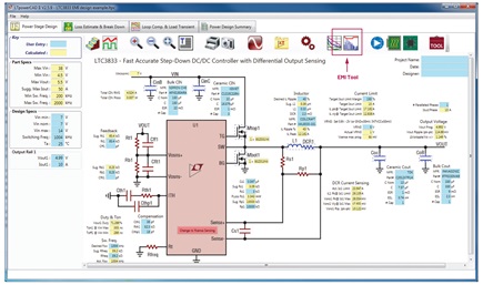 Figure 5. The LTpowerCAD schematic design page and the integrated EMI tool icon.