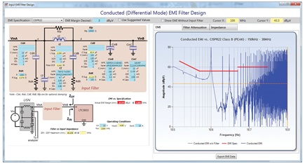 Figure 6. LTpowerCAD conducted DM EMI filter design window (Lf = 0, no filter).