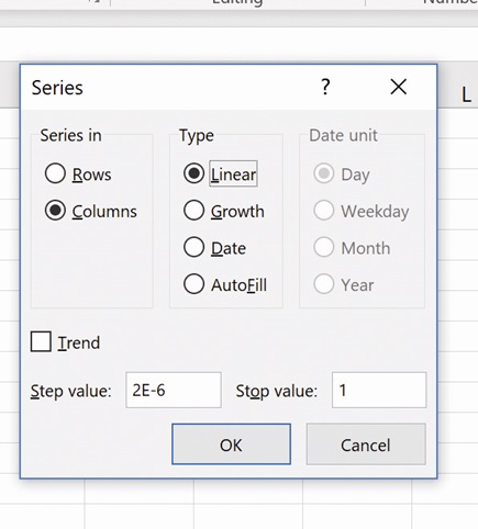 Figure 6. Fill the cells with a linearly expanding dataset.