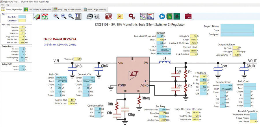 図4. LTpowerCADの実行画面。電源に関する各種の計算を実施できます。